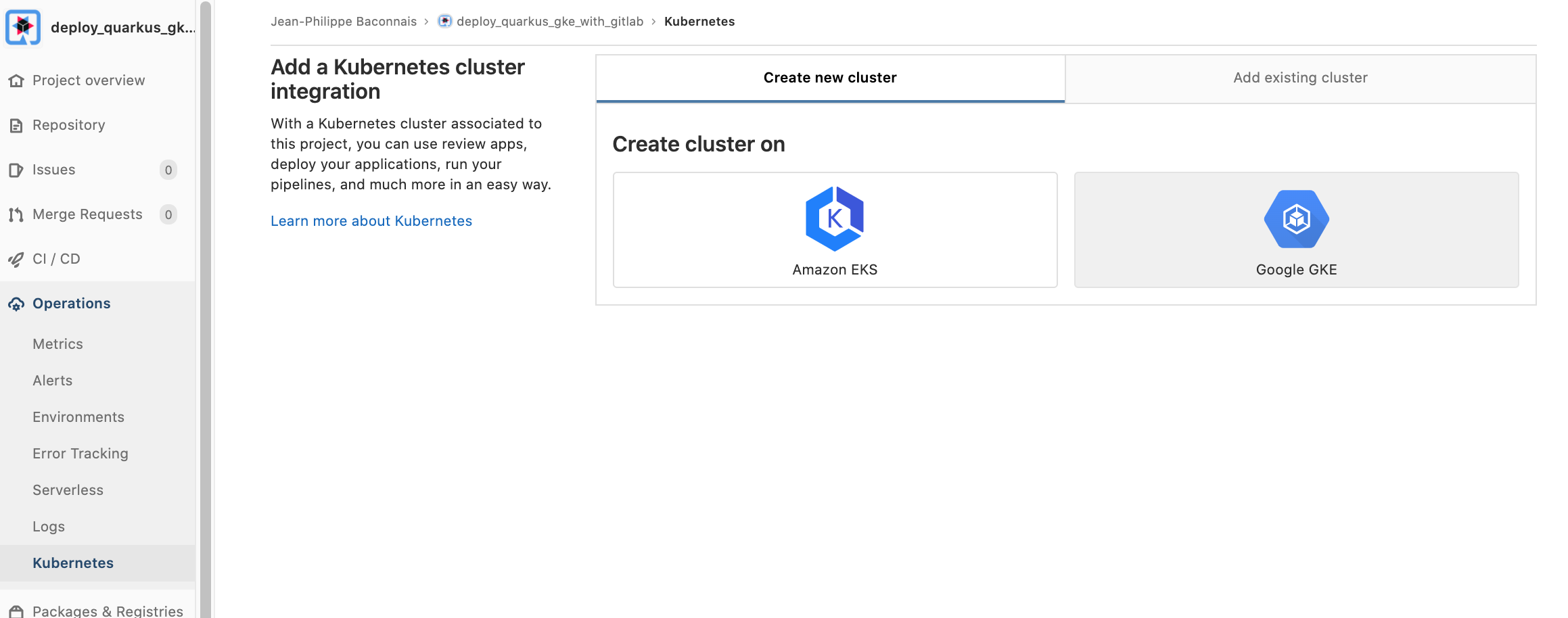 Create Cluster GKE
