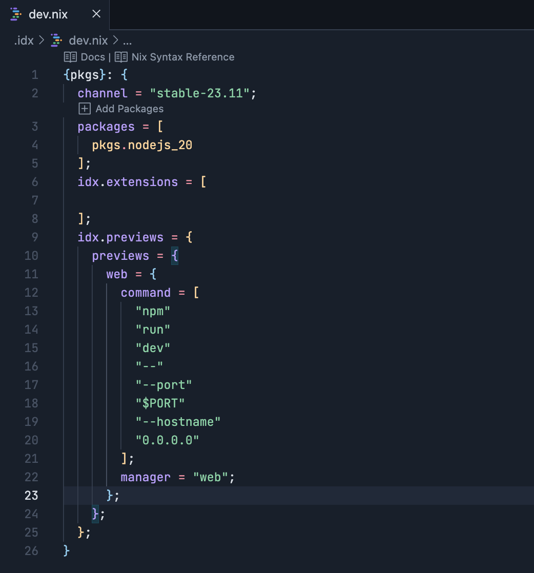 IDX - Nix configuration