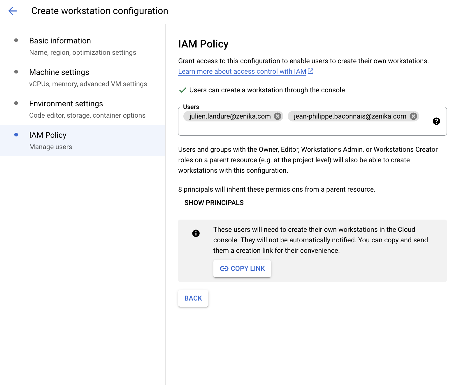 Workstation - IAM policy